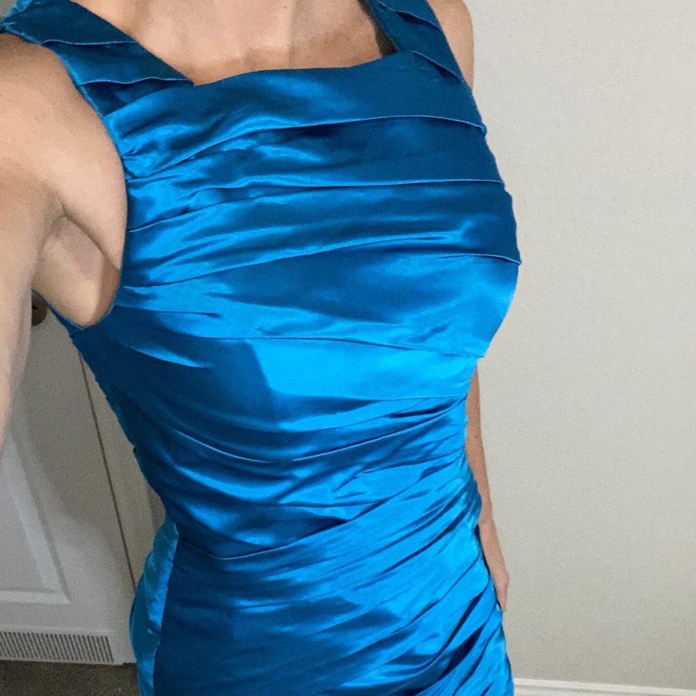 Aqua blue satin dress - Picture 5 of 12